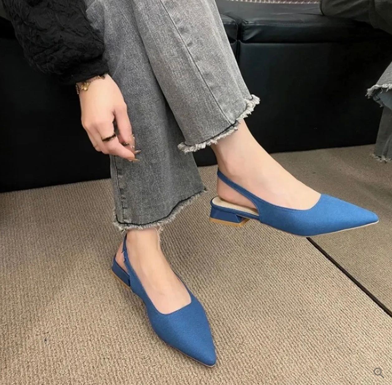 Women's slingback pointed toe low block heel shoes breathable everyday comfort modern style