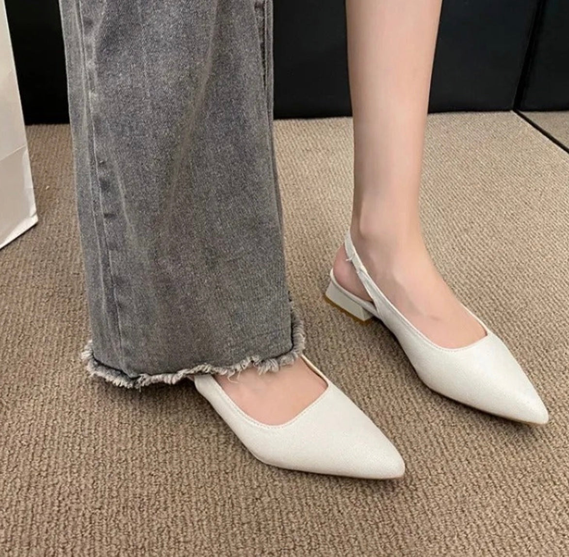 Women's slingback pointed toe low block heel shoes breathable modern everyday style