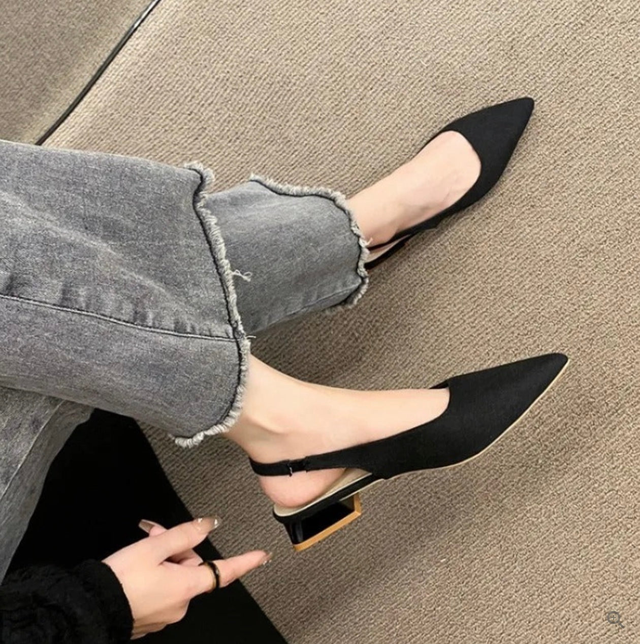 Women's slingback pointed toe low block heel shoes modern breathable everyday style