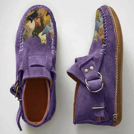 Women's slip-on shoes artistic cat design multicolor playful casual comfort everyday style