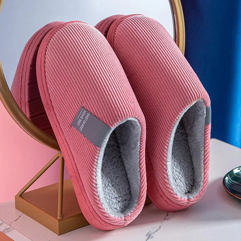 Women's plush cotton slippers cozy winter indoor non-slip sole soft cushioned loungewear comfort