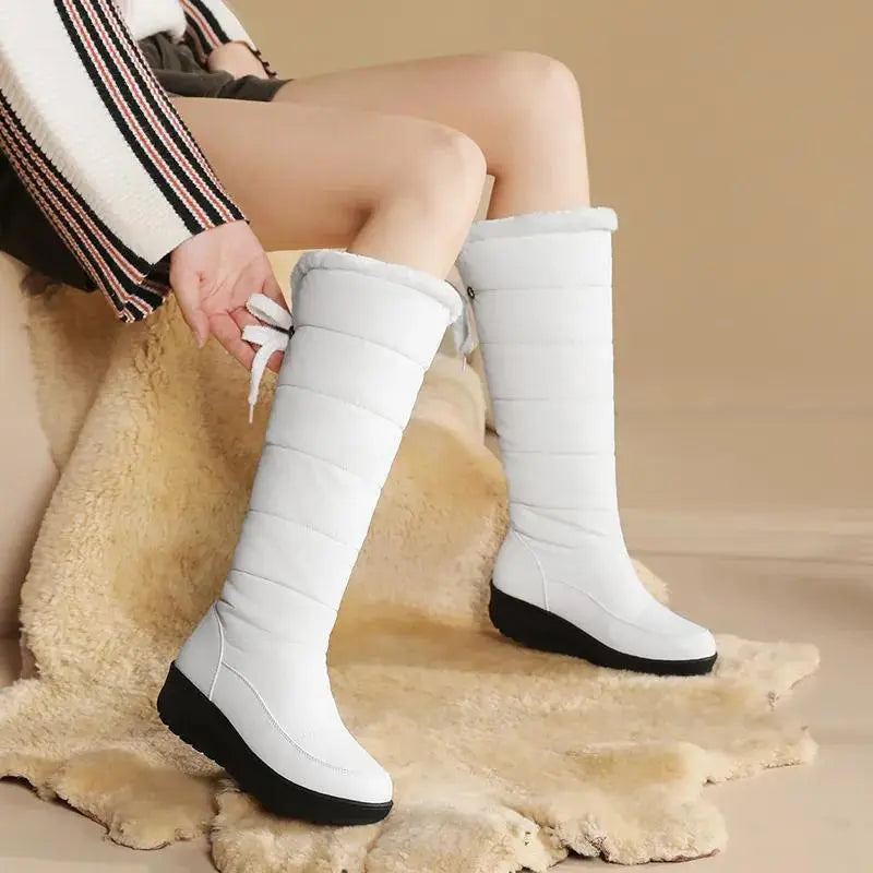 Women's plush lace-up winter boots, chic elegant style with cozy fur-lined interior for all-day warmth