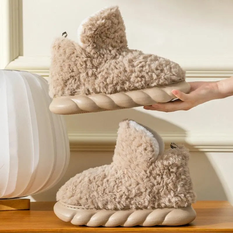 Women's plush winter slippers cozy soft lining non-slip PVC sole indoor outdoor comfort