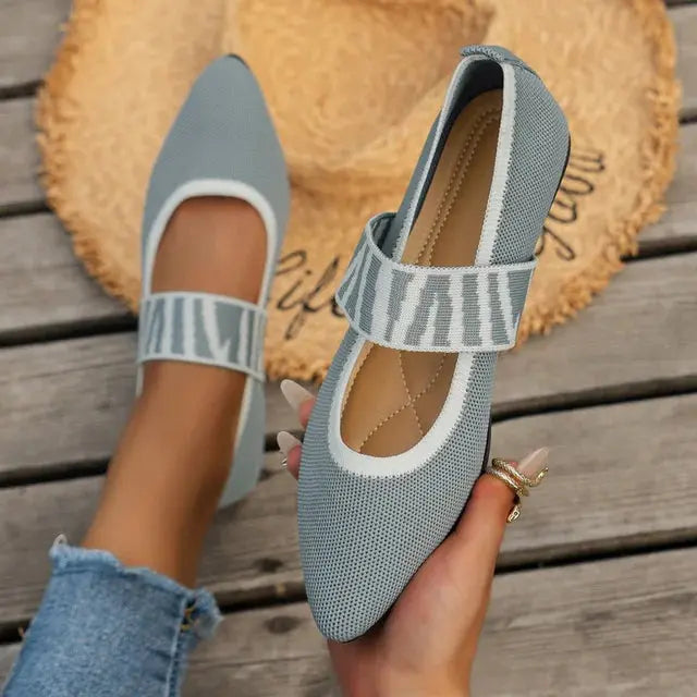 Women's pointed toe ballet flats with checkered strap detail, chic all-day comfort flat shoes