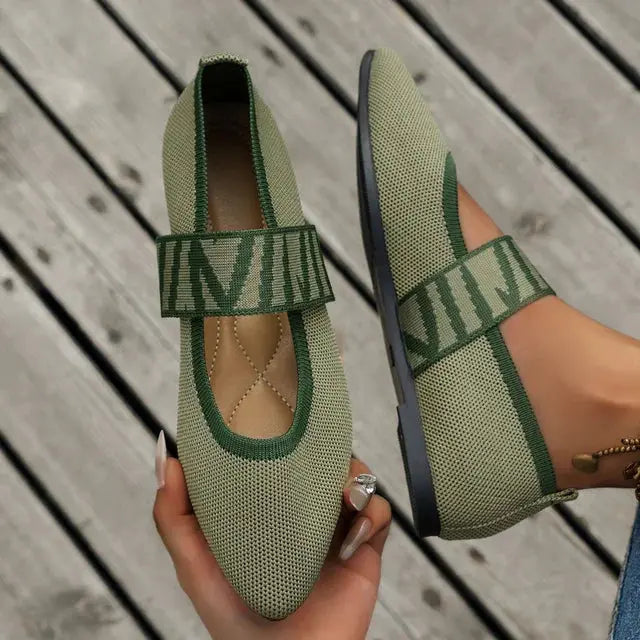 Women's pointed toe ballet flats with checkered strap detail, chic everyday comfort slip-on shoes