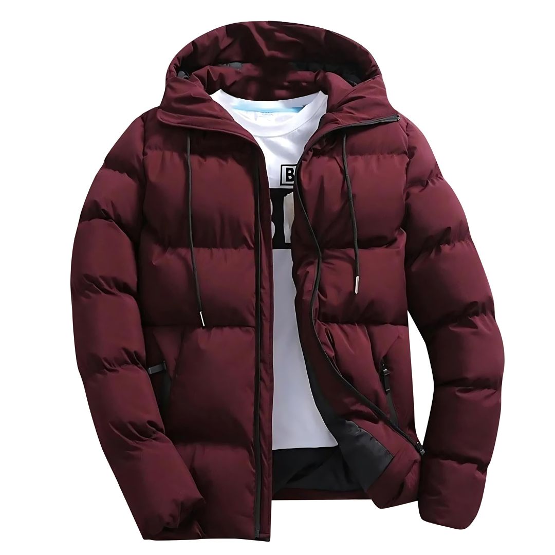 Oscar black hooded puffer jacket quilted pattern zip front regular fit casual unisex winter wear