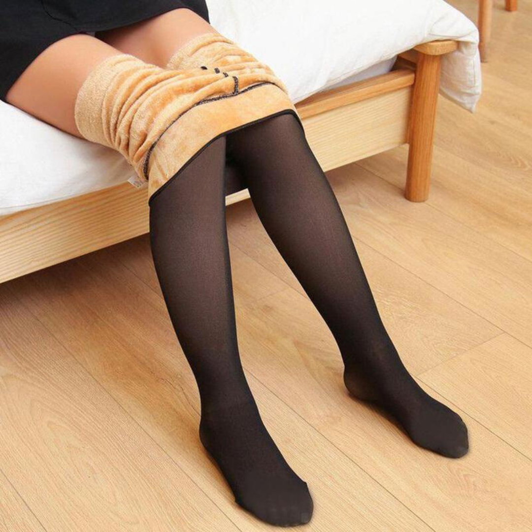Women's opaque thermal tights with warm fleece lining, full coverage winter layering essential