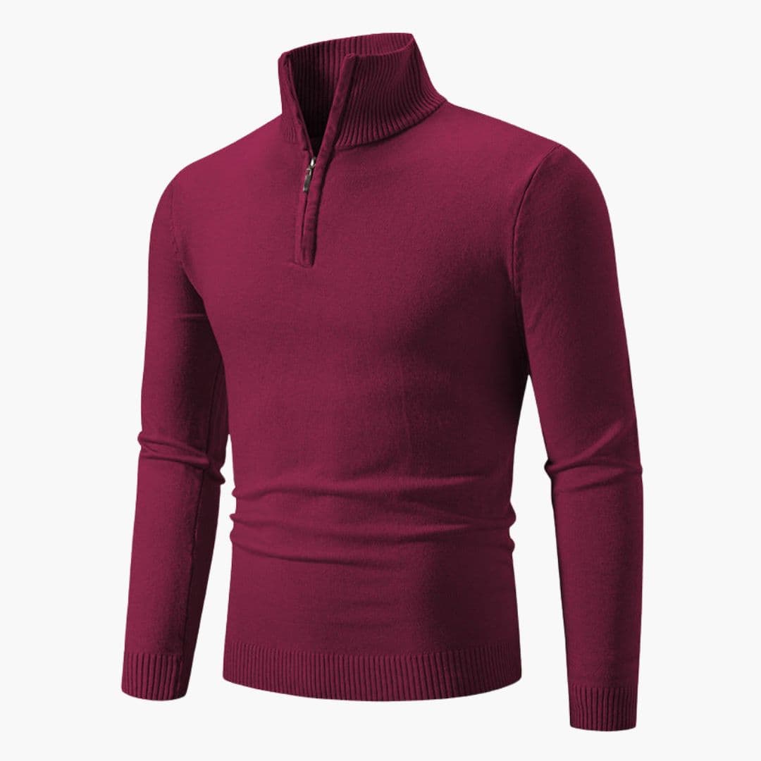 Navy blue men's zip collar polo sweater ribbed cuffs polished knit smart casual everyday wear