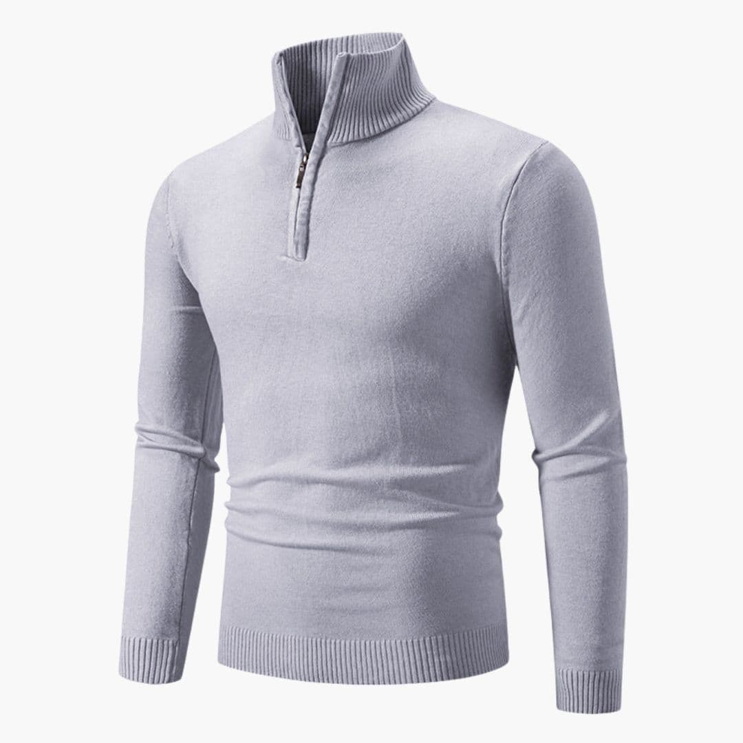 Navy men's zip collar polo sweater ribbed cuffs polished knit smart casual everyday wear