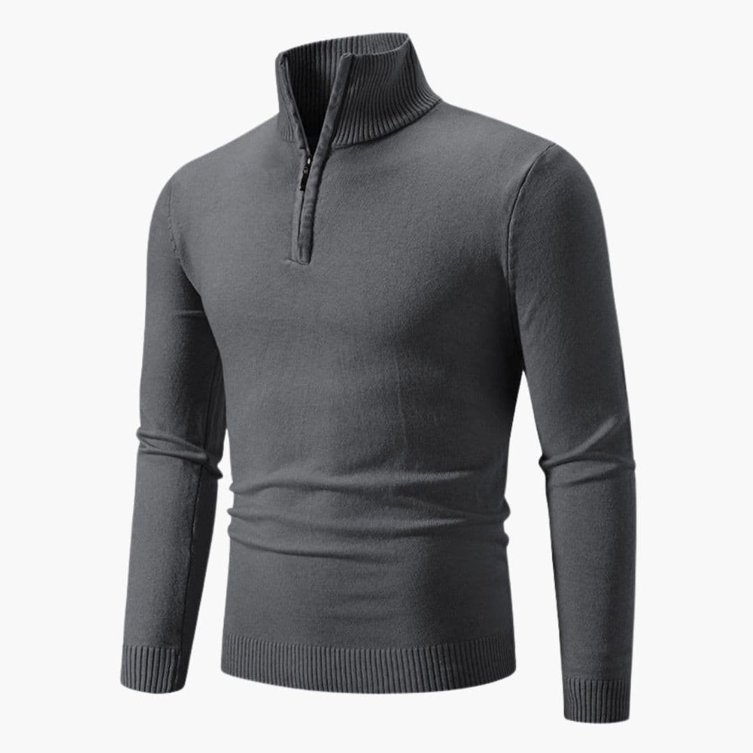 Navy blue men's zip collar polo sweater ribbed cuffs polished knit smart casual everyday wear