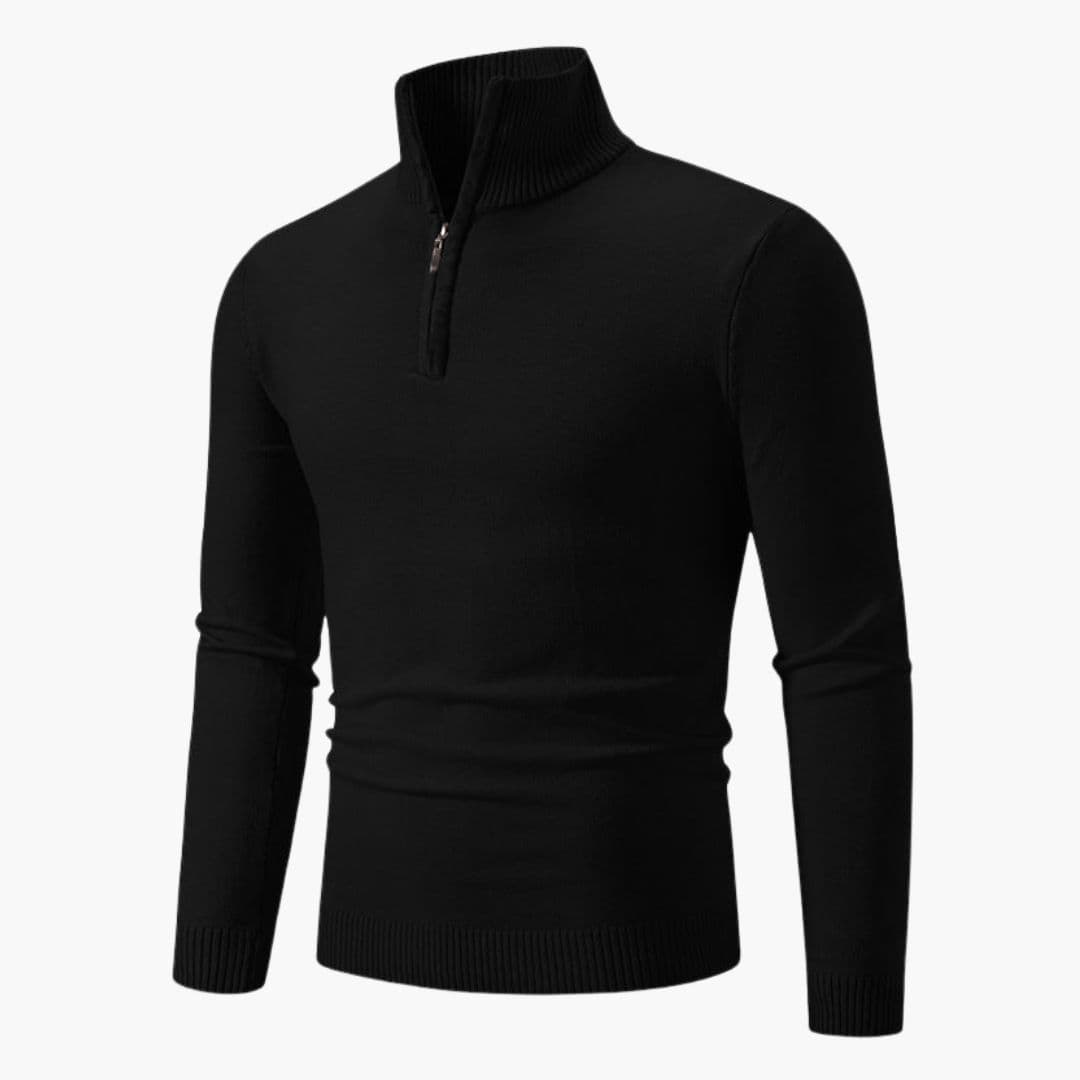 Navy blue men's zip collar polo sweater ribbed cuffs polished knit smart casual everyday wear