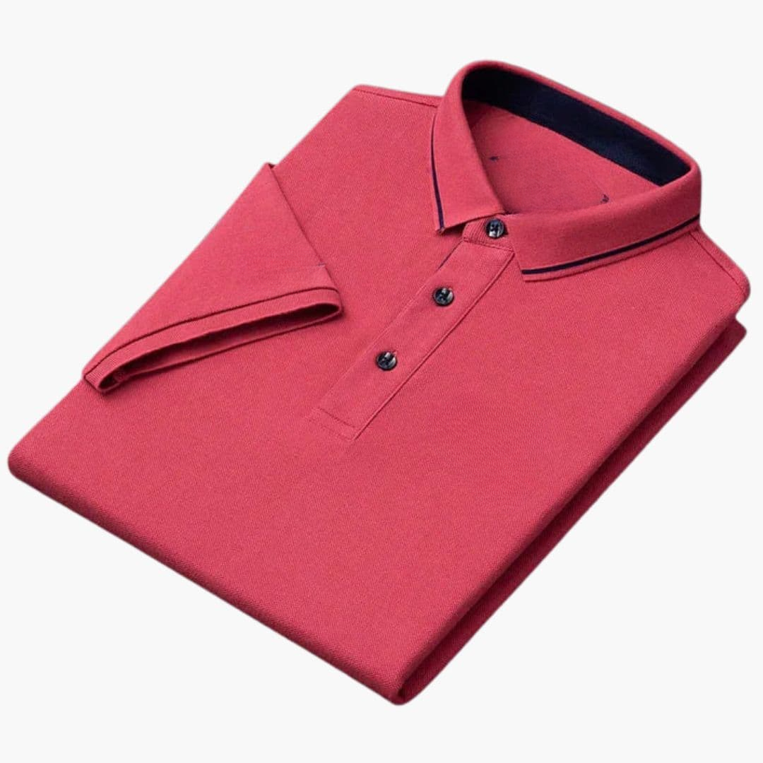 Men's short sleeve polo navy solid knit embroidered chest sleeve ribbed collar casual fit