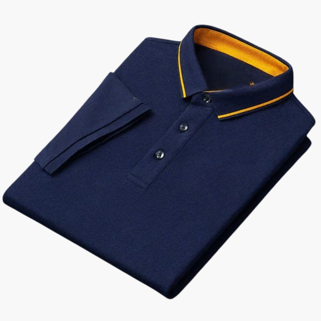 Men's short sleeve polo with embroidered chest, ribbed collar, solid knit, casual everyday style