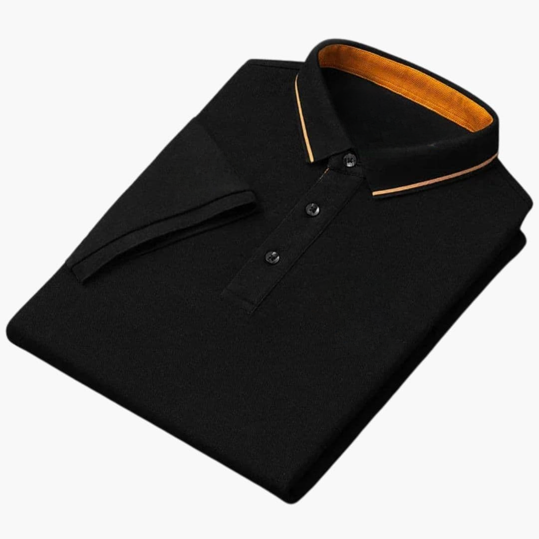 Men's short sleeve polo shirt solid knit ribbed collar embroidered chest casual everyday style