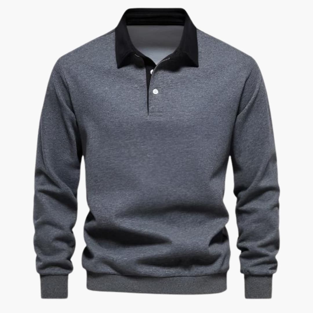 Men's long sleeve polo shirt classic collar straight cut smart casual office wear versatile top