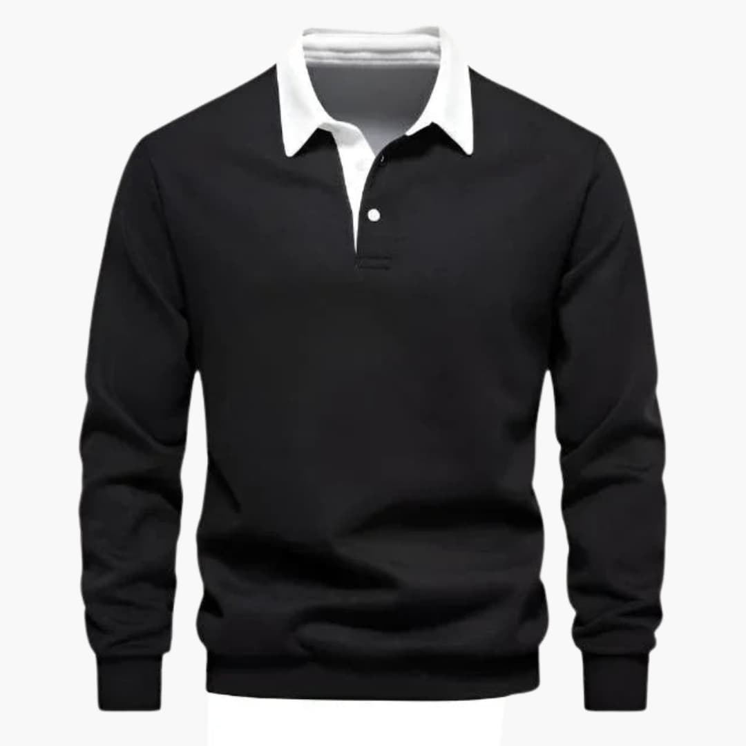 Men's long sleeve polo shirt classic collar straight cut smart casual premium office wear