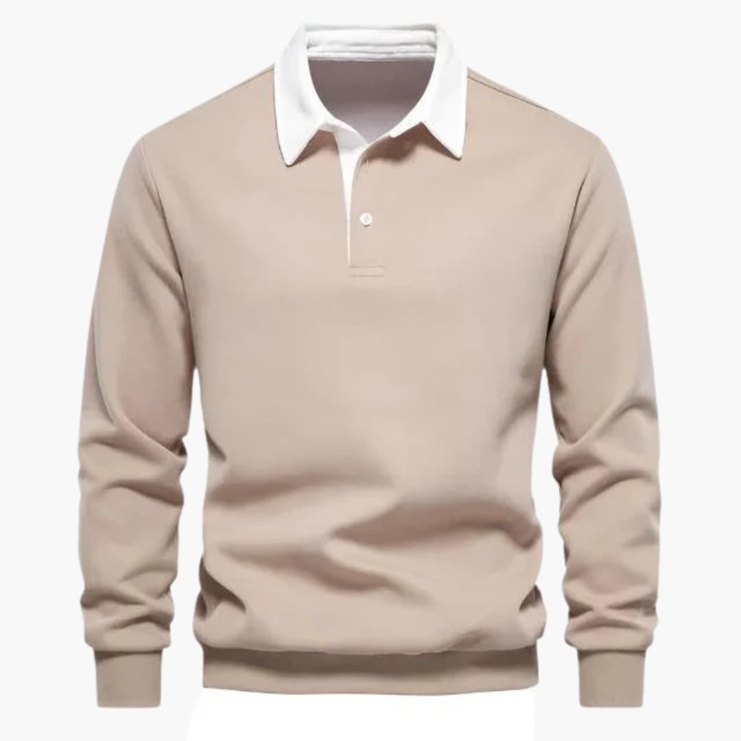 Men's long sleeve polo shirt classic collar straight cut smart casual office wear versatile top