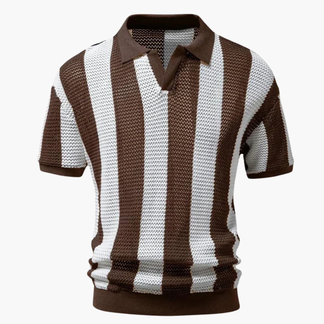 Men's slim fit polo shirt open collar ribbed edges neat drape smart casual modern wear