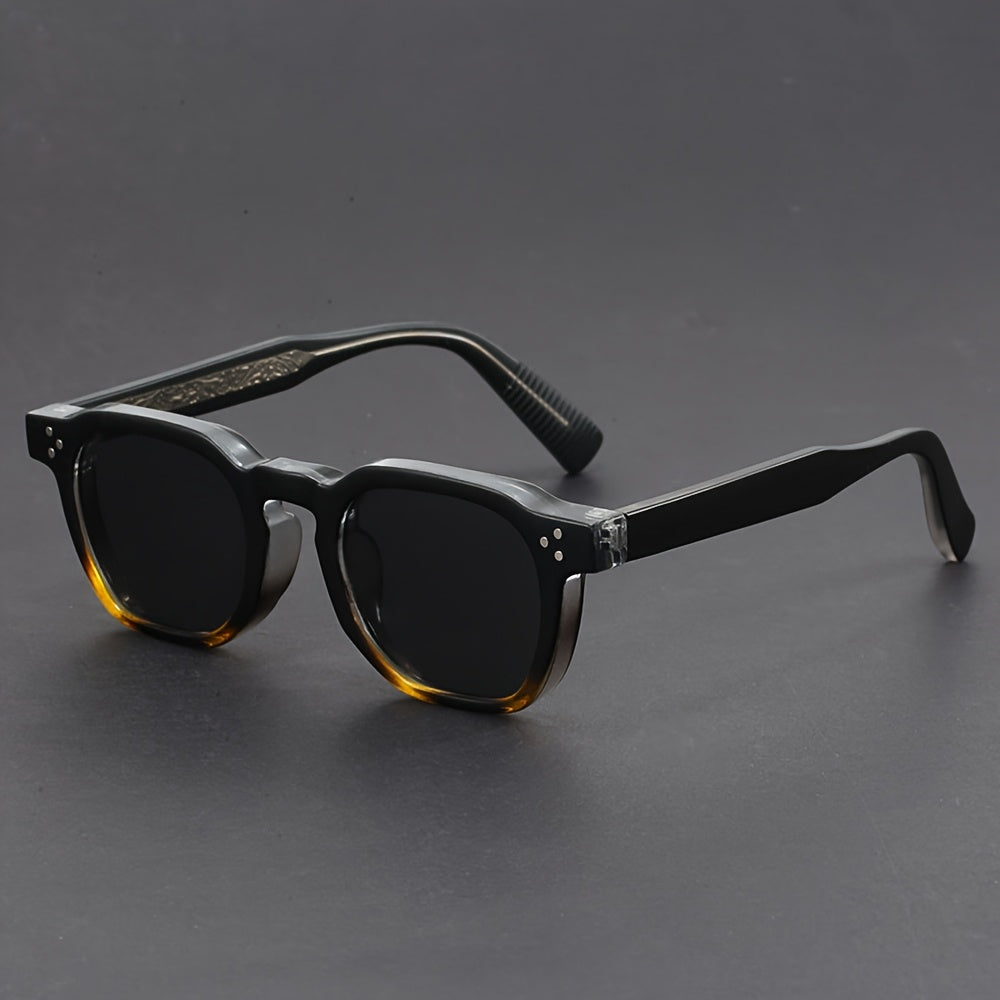 Men's polygonal retro boho sunglasses with geometric angular full-rim polycarbonate frame