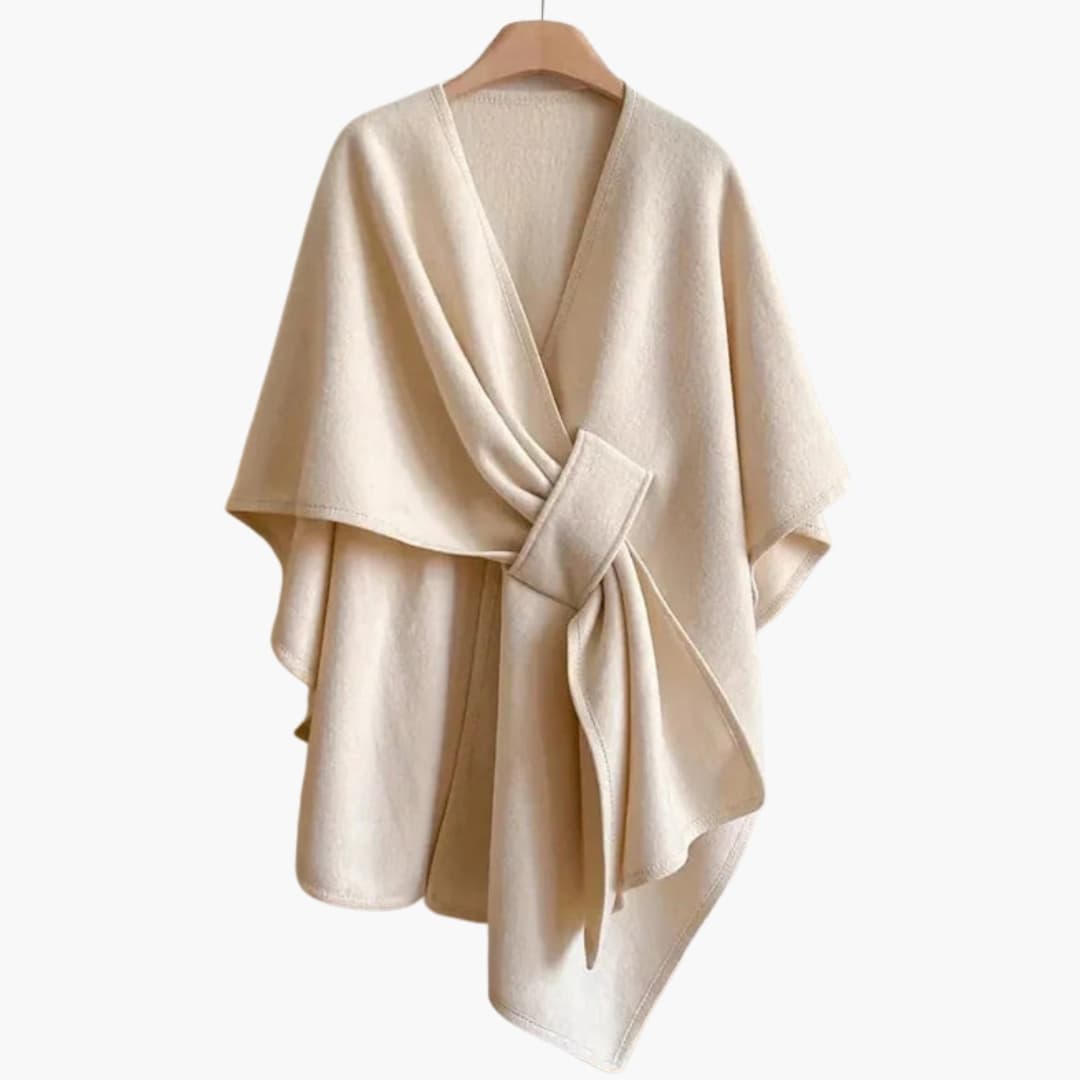 Women's soft knit long scarf poncho with elegant drape, loose shoulder fit for versatile layering