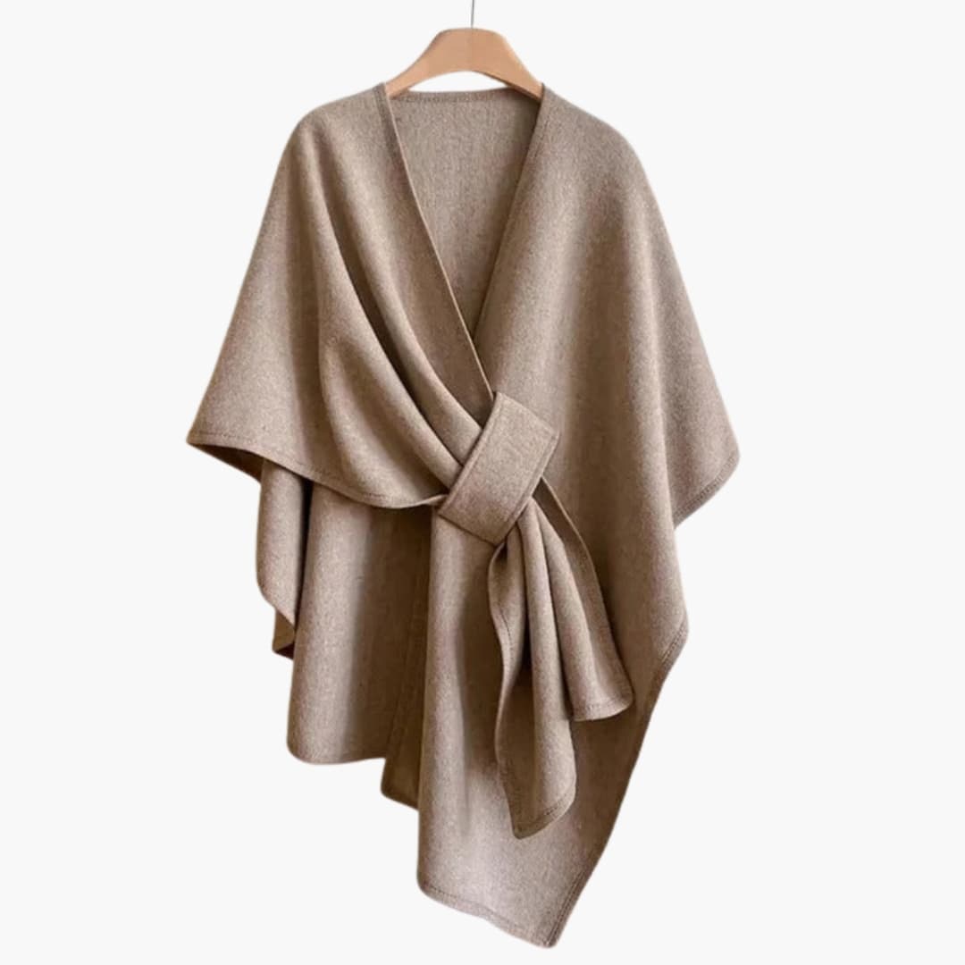 Women's soft knit long scarf poncho with elegant drape, loose shoulder fit for versatile everyday layering