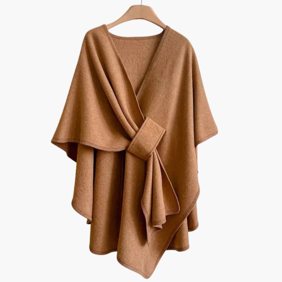 Women's soft knit long scarf poncho with elegant drape, loose shoulder fit for versatile everyday layering