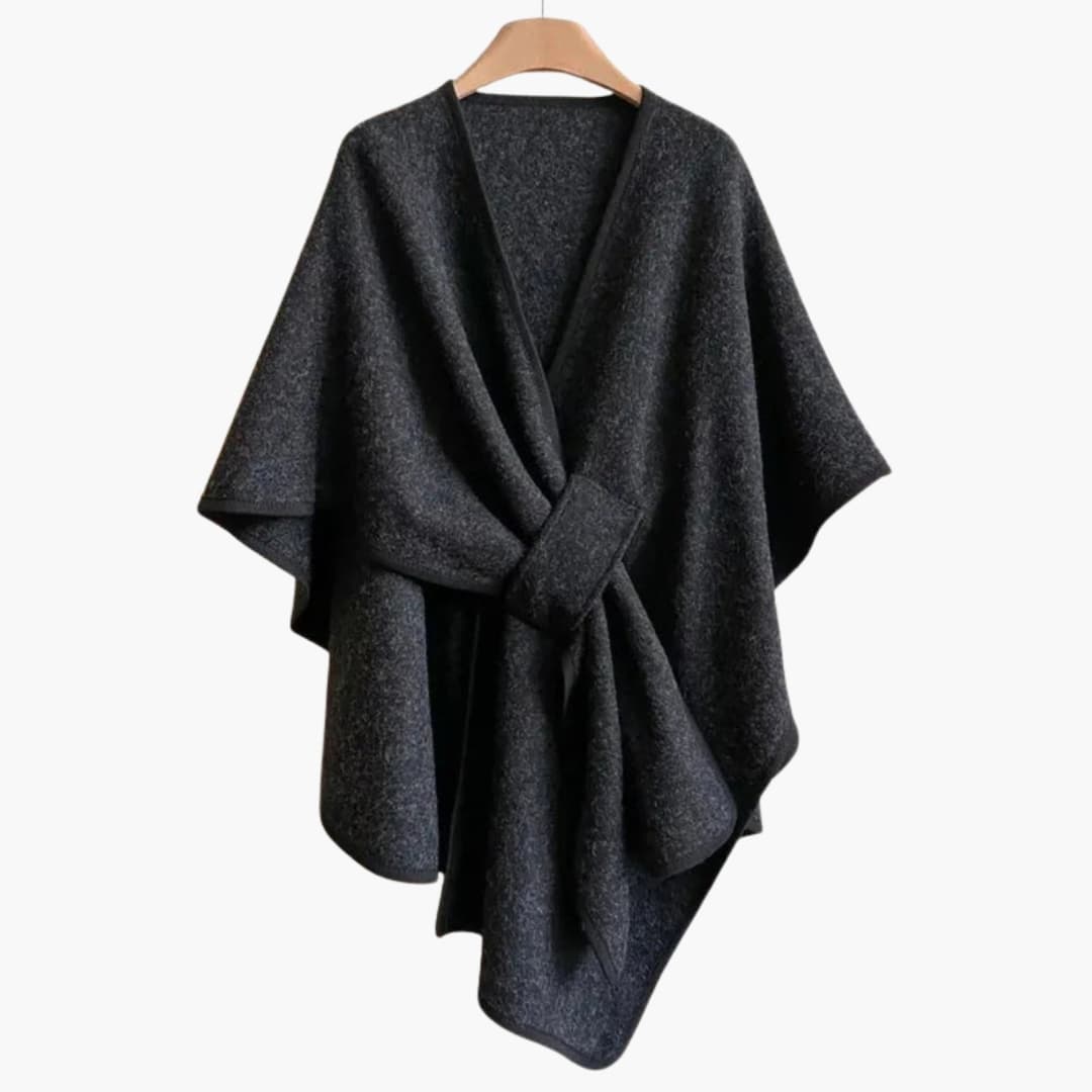 Women's soft knit long scarf poncho with elegant drape, loose shoulder fit for versatile layering