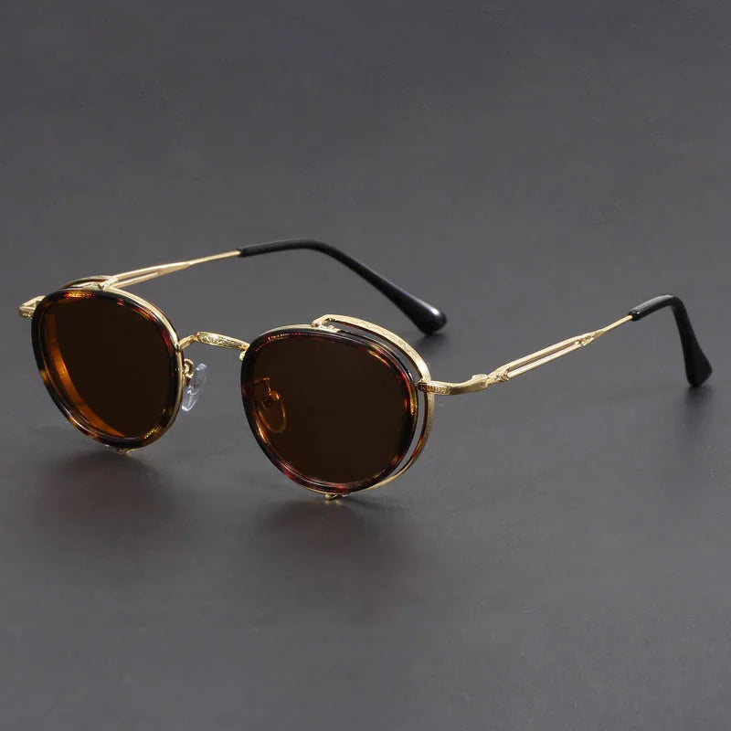 Round matte black metal sunglasses UV400 lenses minimalist silhouette unisex everyday style