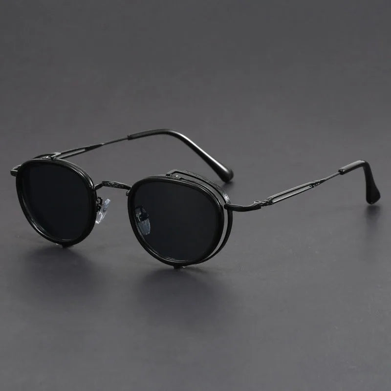 Porto Noir round sunglasses matte black metal frame UV400 lenses minimalist unisex everyday style