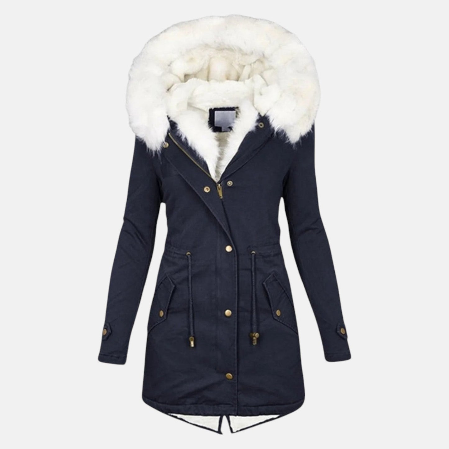 Women's cotton parka tailored fit extended silhouette hood trim feminine cold-weather staple