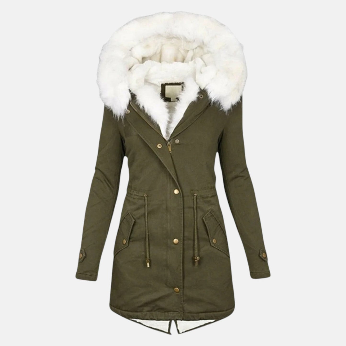 Women's cotton parka tailored fit extended silhouette hood trim figure-flattering cold weather essential