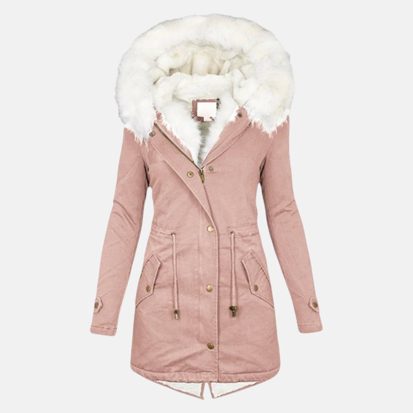 Women's cotton parka slightly tailored long silhouette with hood trim figure-flattering winter coat