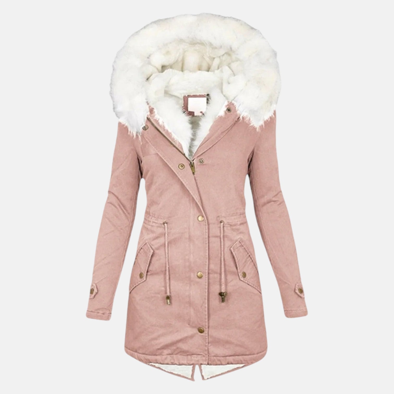 Women's cotton parka slightly tailored long silhouette with hood trim figure-flattering winter coat
