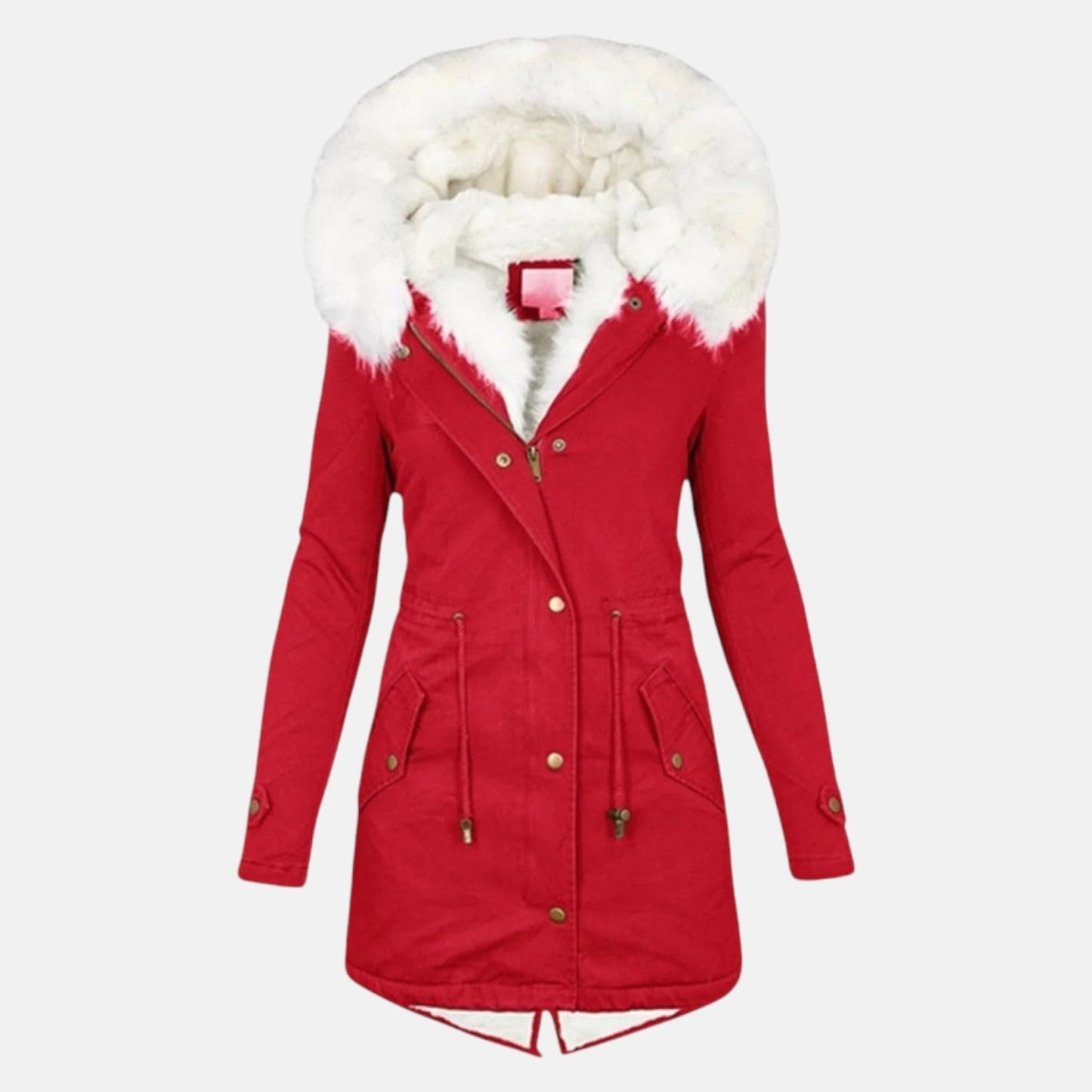 Women's cotton parka slightly tailored silhouette with hood trim for figure-flattering cold-weather style