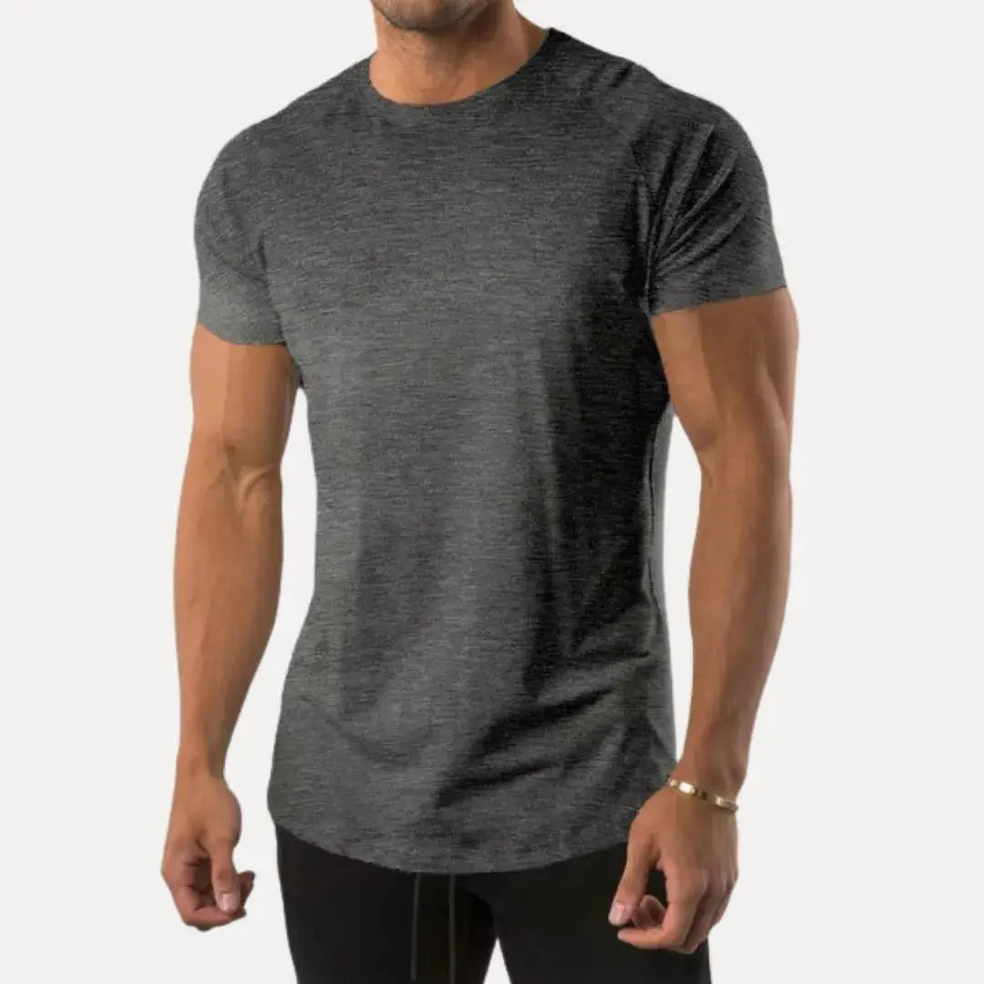 Men's muscle fit white cotton blend gym t-shirt with sweat-wicking stretch fabric and sculpted silhouette