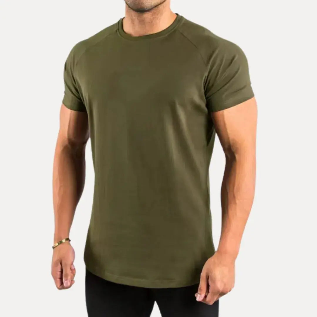 Men's muscle fit white cotton blend gym t-shirt with sweat-wicking stretch and sculpted silhouette