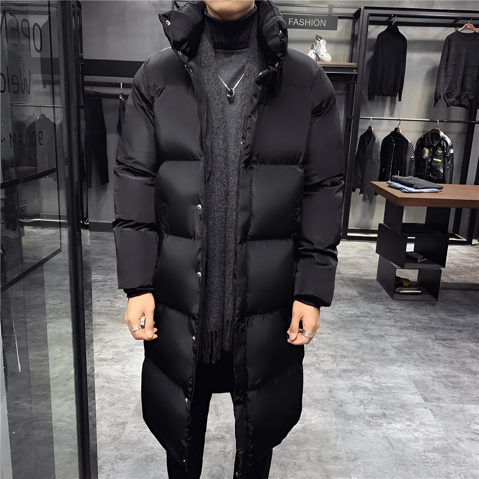 Men's navy blue windproof winter parka, modern fit, thermal-lined insulated jacket for cold weather
