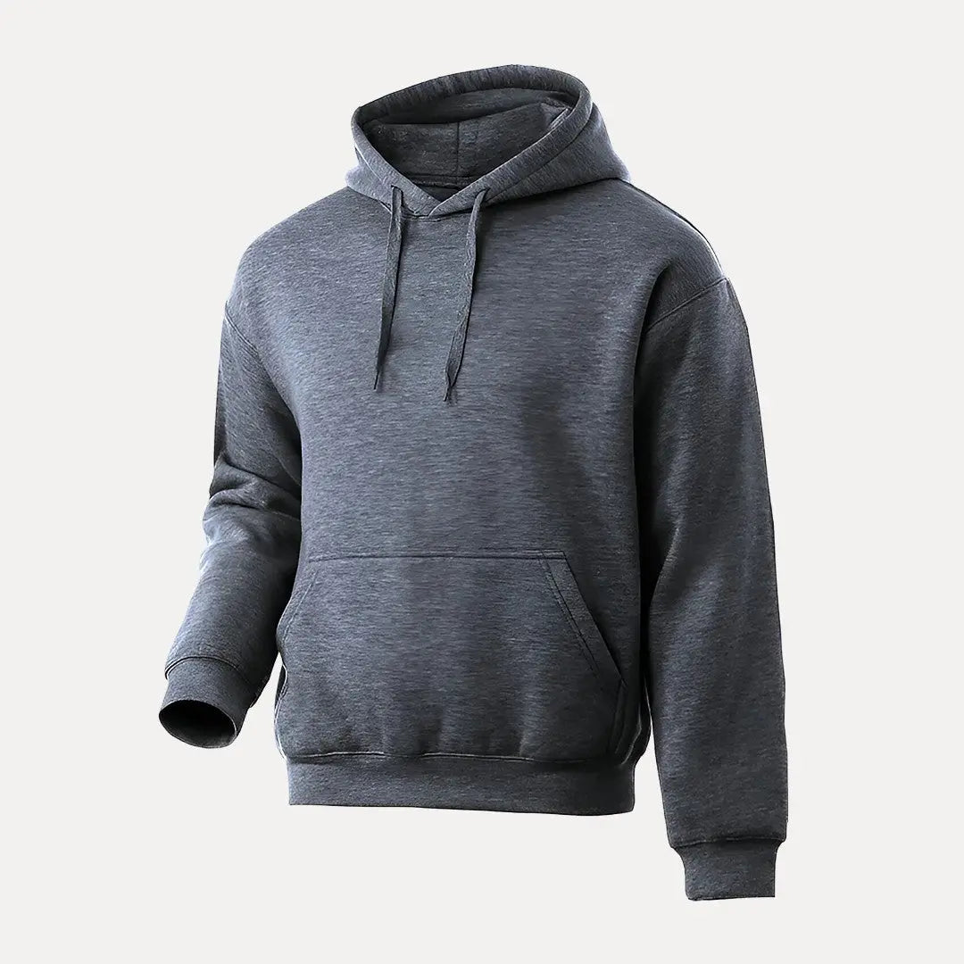 Unisex pullover hoodie in soft cozy fabric with adjustable hood and front kangaroo pocket for casual wear