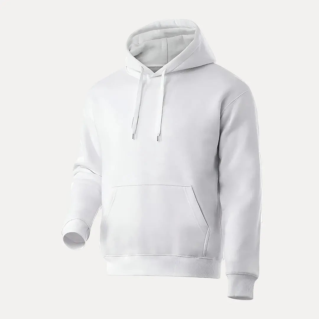 Unisex pullover hoodie in soft cozy fabric with adjustable hood and front kangaroo pocket for everyday wear