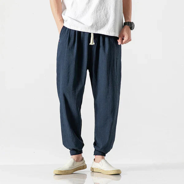Men's vintage linen pants lightweight breathable relaxed fit with timeless easy-care design