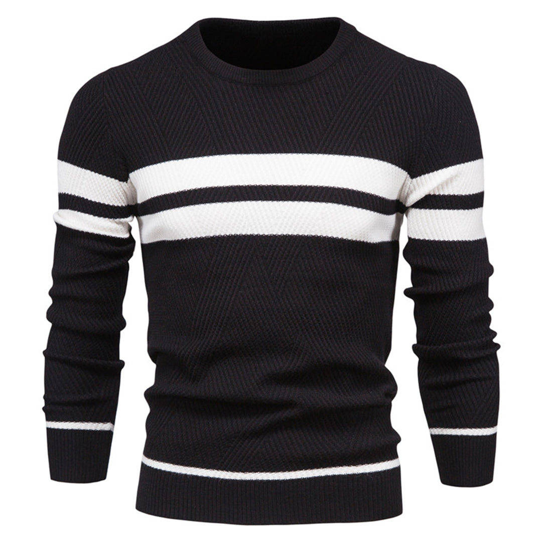 Men's slim fit sweater with ribbed geometric pattern and round neck in versatile neutral tones