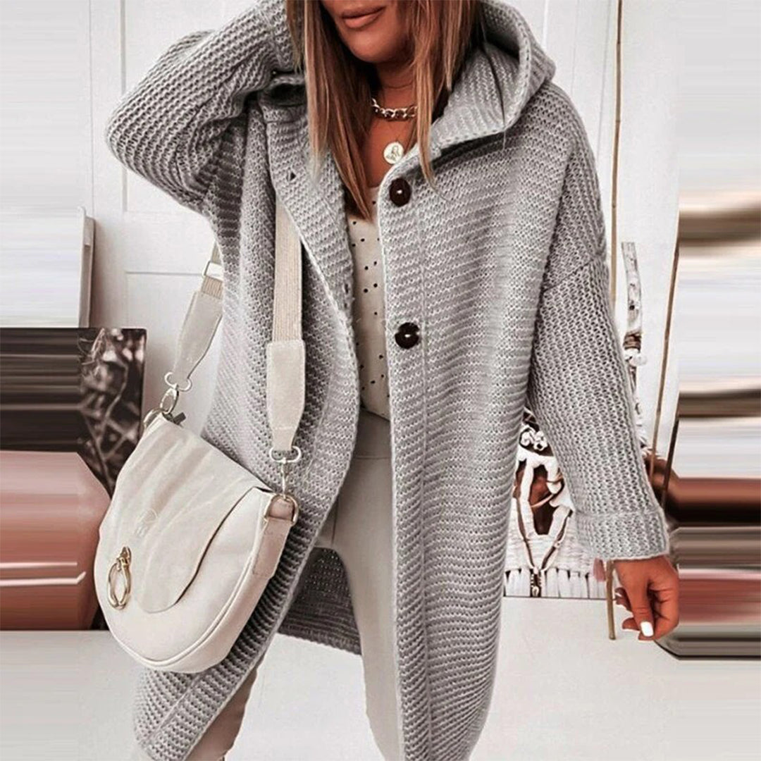 Women's hooded open-front winter cardigan relaxed fit cozy long sleeve layer for chilly days