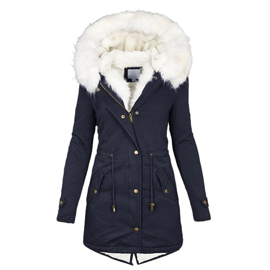 Women's luxurious insulated winter coat structured silhouette city-ready warmth all-day comfort