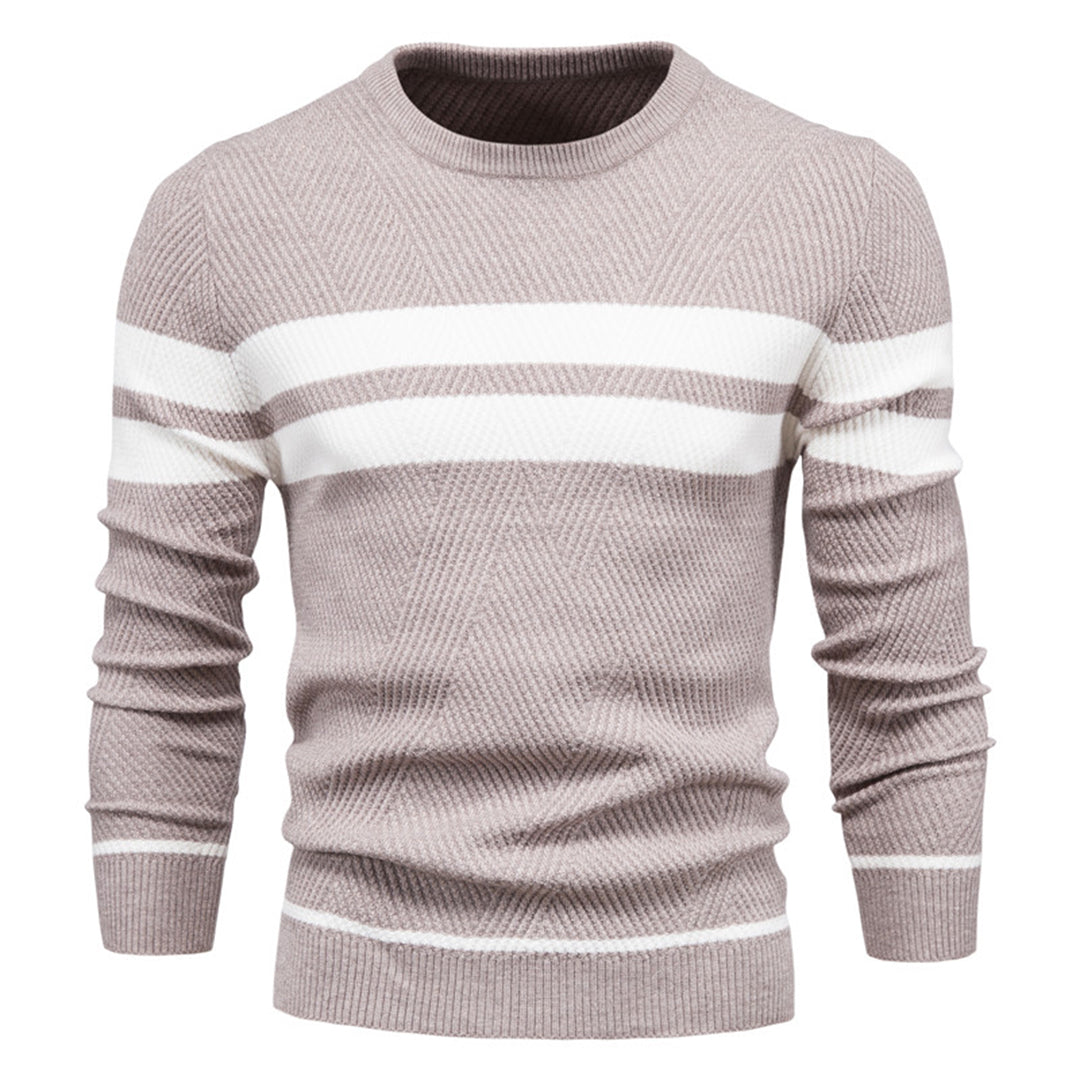 Men's slim fit sweater ribbed geometric pattern round neck versatile everyday casual style