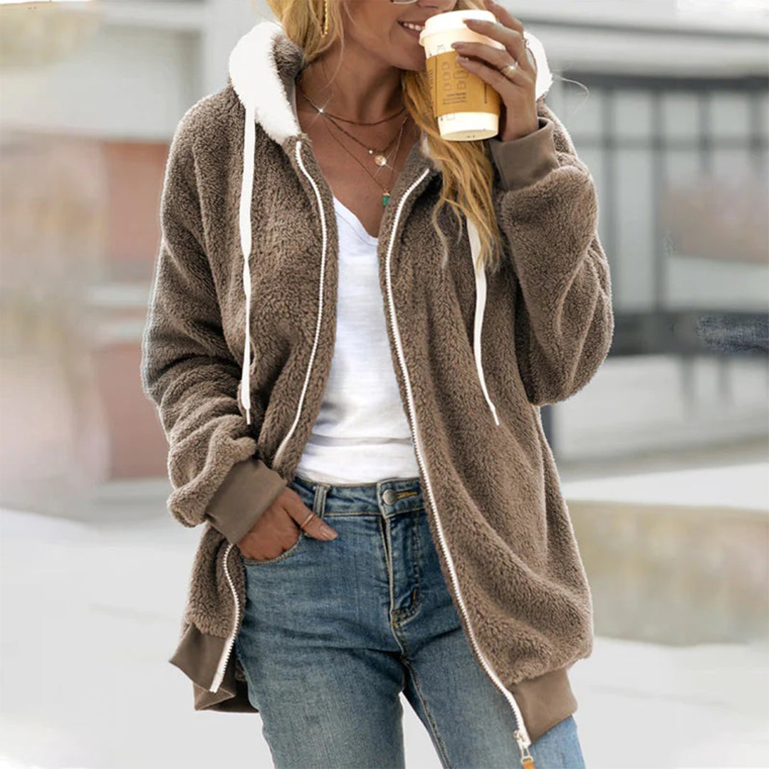 Women's sherpa zip hoodie soft fleece relaxed fit cozy casual pullover with plush texture