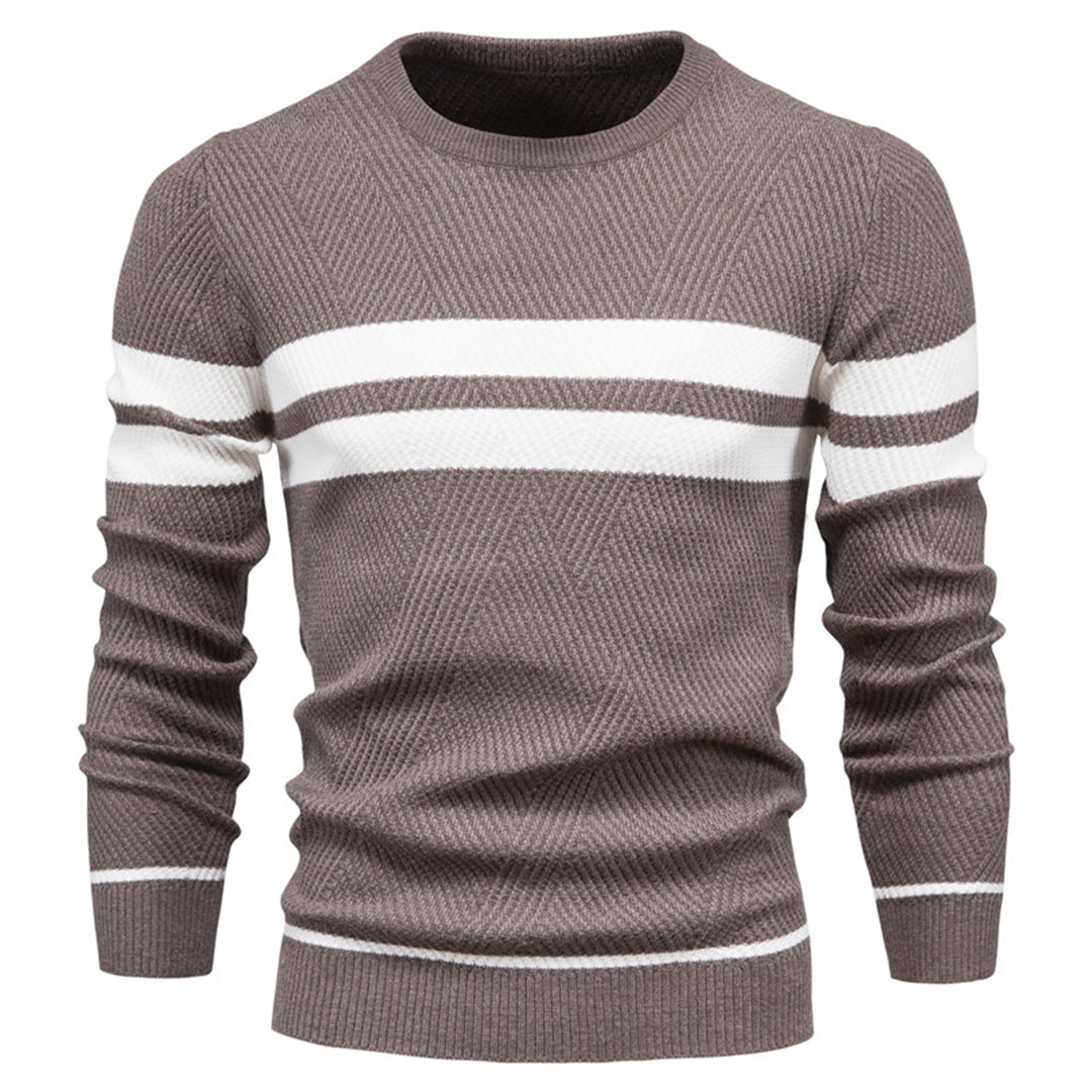 Men's slim fit sweater ribbed geometric pattern round neck versatile everyday casual pullover