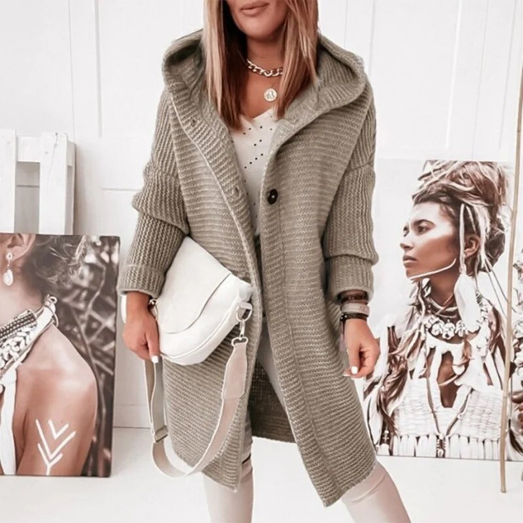 Women's hooded open-front winter cardigan relaxed fit cozy long sleeve layer for chilly days