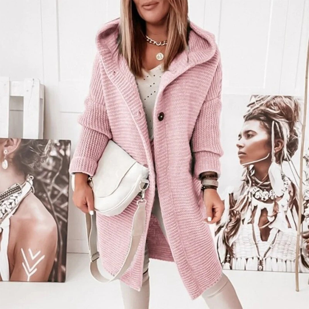 Women's hooded open-front winter cardigan relaxed fit cozy long sleeve layering piece