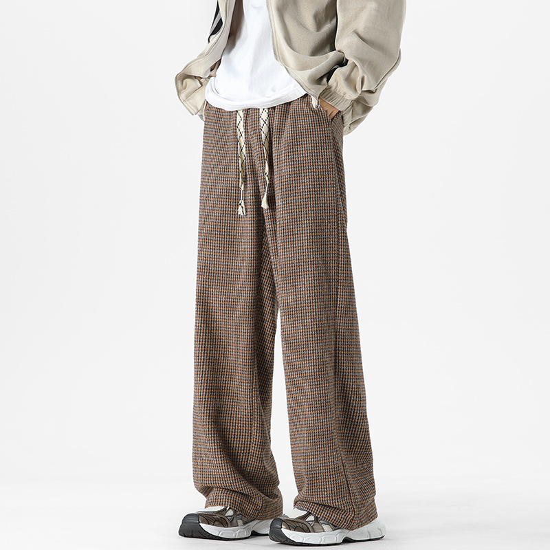 Checkered wide-leg pants lightweight woven fabric relaxed fit adjustable drawstring streetwear