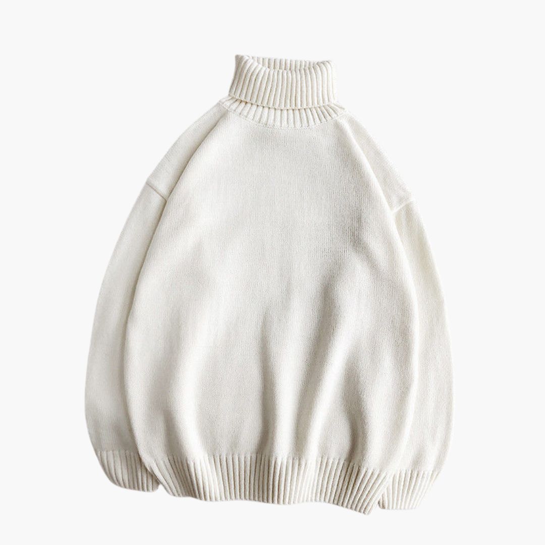 Men's ribbed turtleneck sweater cozy knit relaxed fit layering top for autumn winter warmth